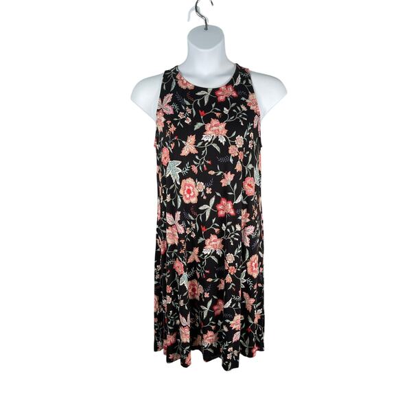 Old Navy Dress Womens 1X Black Floral Print Swing Rayon Stretch Casual Summer - Picture 1 of 8